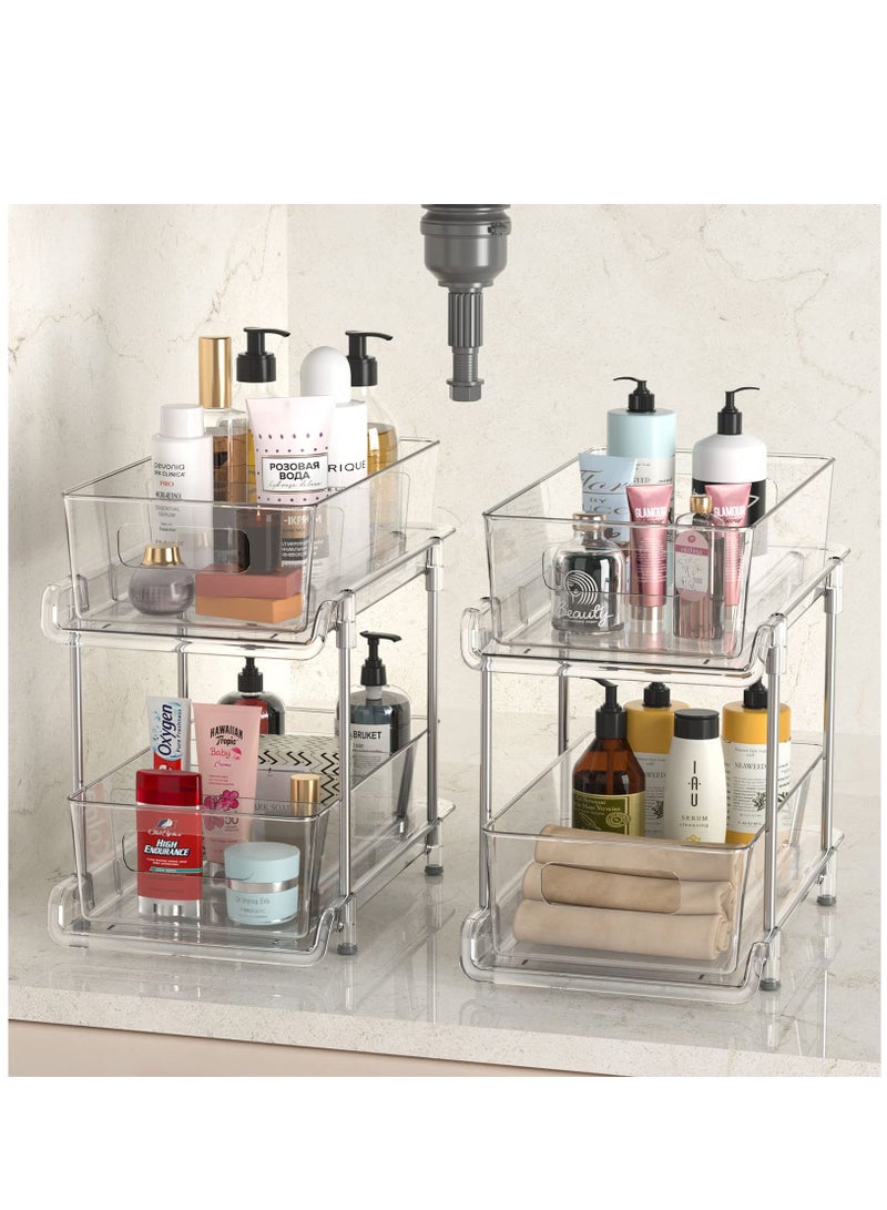 Arabest 2 Tier Bathroom Storage Hanging Cabinet with Divider, Clear Under Sink Storage Hanging Cabinet and Storage Pullout for Bathroom, Kitchen, Pantry and Medicine Cabinet. - Image 4