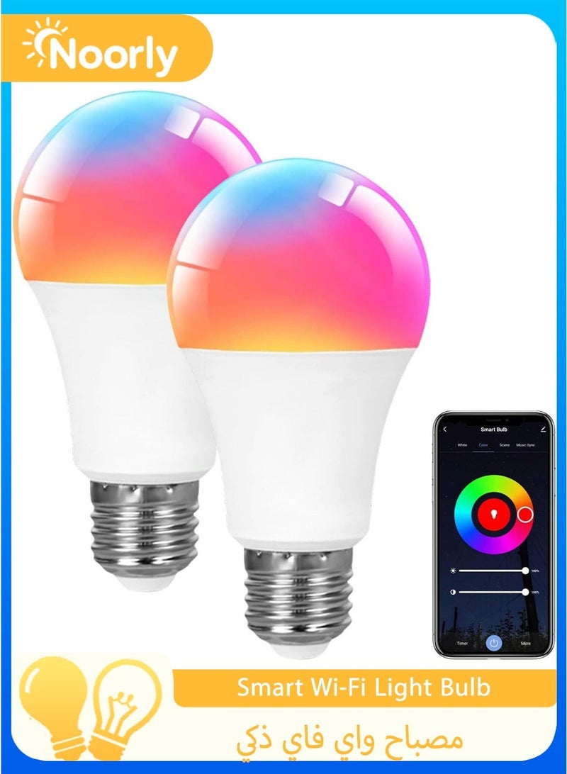 Noorly Smart Wi-Fi Light Bulb, A19 WIFI Smart Bulb, 9W 850LM LED Bulb, Multi-Color LED home light bulb for Home Decor, 2-Pack - Image 1