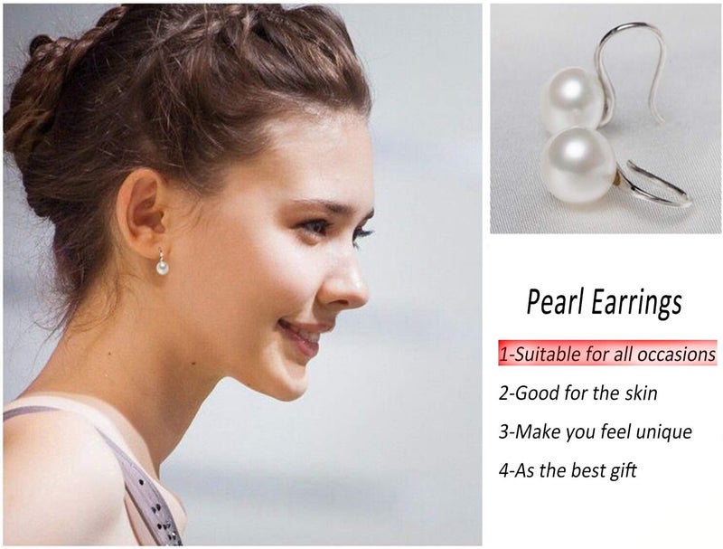 PEARLADA 925 Sterling Silver Hoop Handpicked AAA+ Quality 7.5-8mm White Freshwater Cultured Pearl Dangle Drop Earrings Jewelry for Women - Image 4