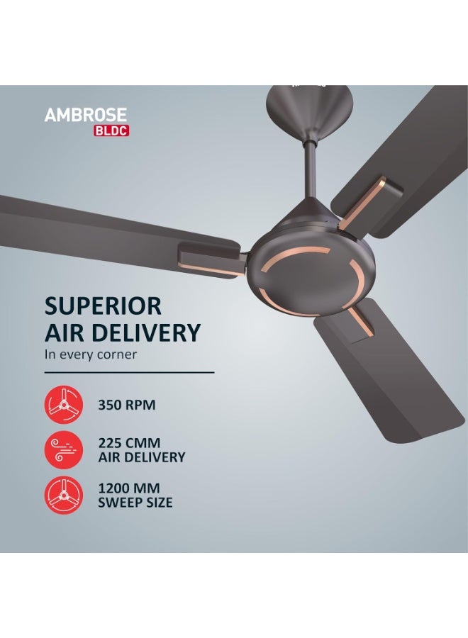 Havells Havells 1200Mm Ambrose Bldc Motor Ceiling Fan|Premium Matt Finish, Decorative Fan, Remote Control, High Air Delivery|5 Stars Rated, Upto 60% Energy Saving, 2 Yr Warranty|(Pack Of 1, Copper)  - Image 4