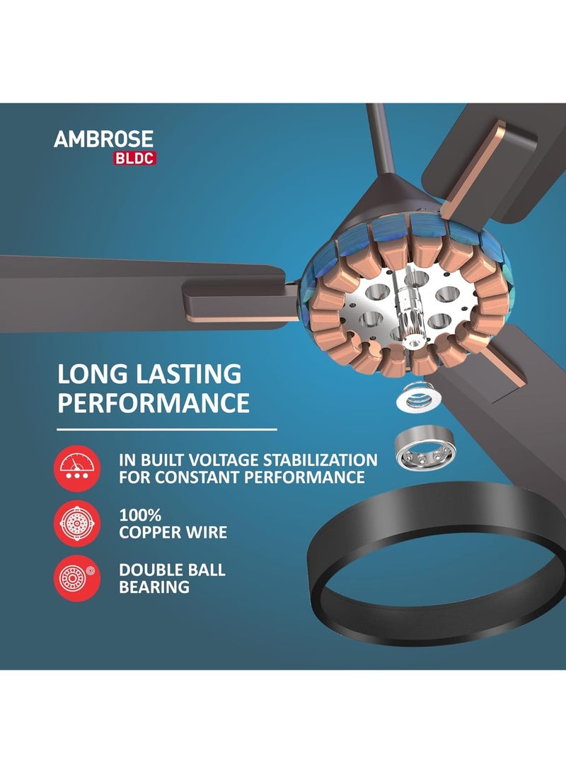 Havells Havells 1200Mm Ambrose Bldc Motor Ceiling Fan|Premium Matt Finish, Decorative Fan, Remote Control, High Air Delivery|5 Stars Rated, Upto 60% Energy Saving, 2 Yr Warranty|(Pack Of 1, Copper)  - Image 5