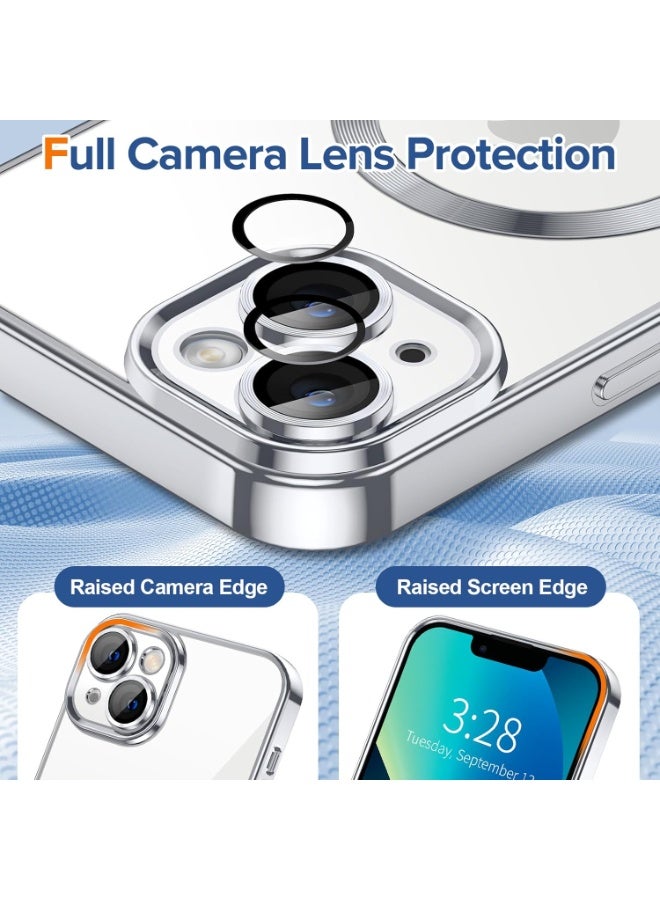 Electroplated Case For IPhone 15 Camera Lens Full Protection Compatible with MagSafe Wireless Charging, Shockproof Soft TPU Phone Magnetic Cover (Silver) - Image 4
