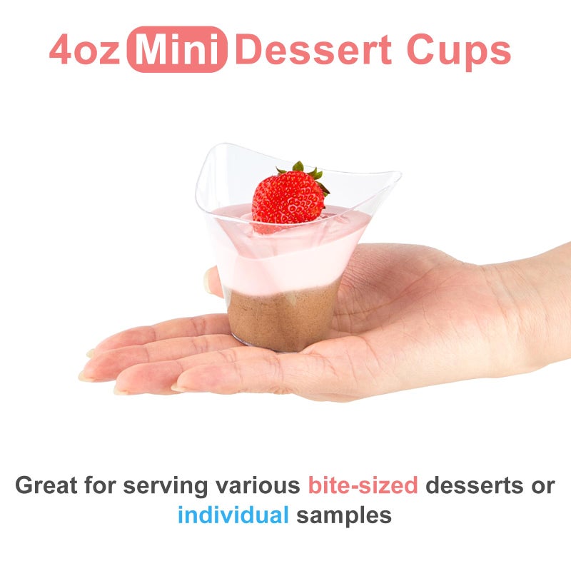 Qeirudu 4 oz Triangular Mini Dessert Cups with Spoons, 50 Pack Plastic Appetizer Cups Reusable Shooter Cups for Pudding Fruit Yogurt Parfait Ice Cream - Image 4