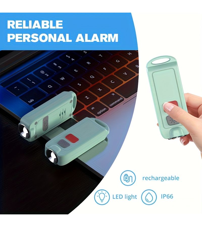 مفتاح الطوارئ الأخضر: إنذار بقوة 130 ديسيبل، مقاوم للماء بمعيار IP66، بشحن USB، مع ضوء LED وامض، مخصص للنساء وكبار السن - Image 1
