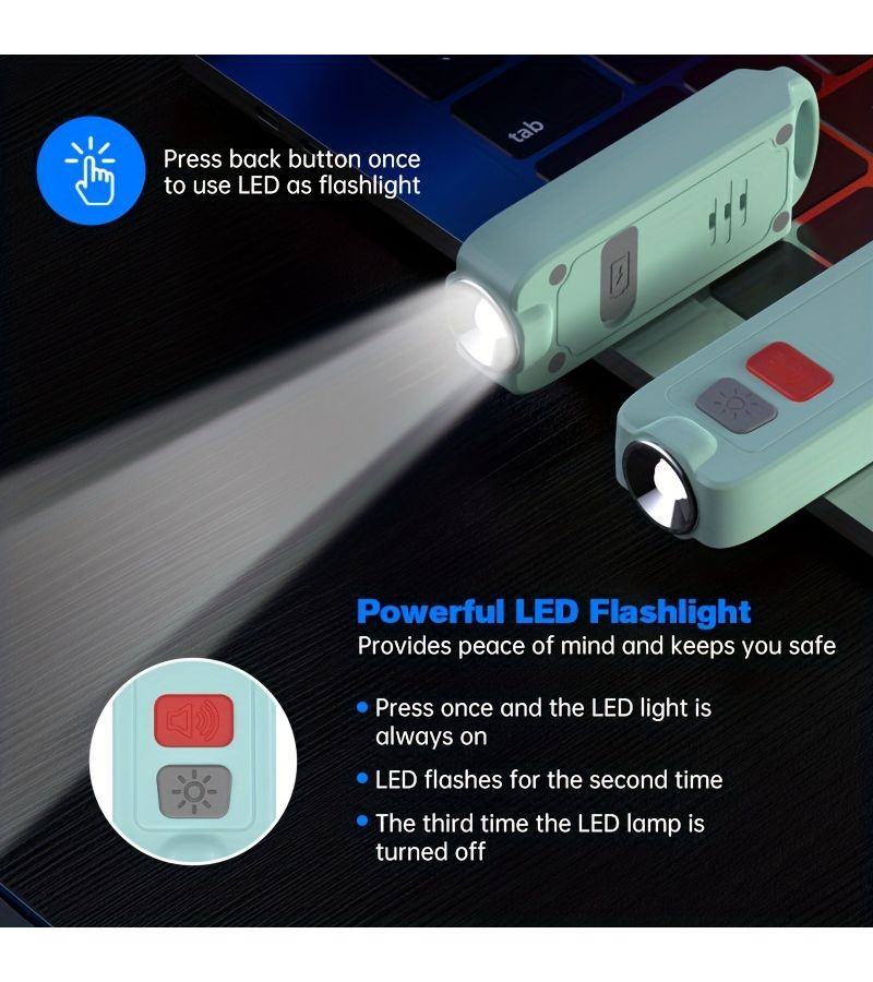 مفتاح الطوارئ الأخضر: إنذار بقوة 130 ديسيبل، مقاوم للماء بمعيار IP66، بشحن USB، مع ضوء LED وامض، مخصص للنساء وكبار السن - Image 3