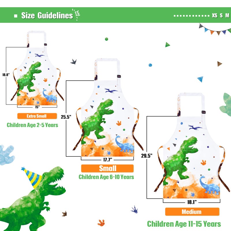 WERNNSAI Dinosaur Kids Art Aprons for Cooking - Kids Painting Apron for Boys age 6-10, Toddler Kid Art Smock Toddler Chef Aprons for Children Kitchen Baking Gardening Party Birthday Gift - Image 5