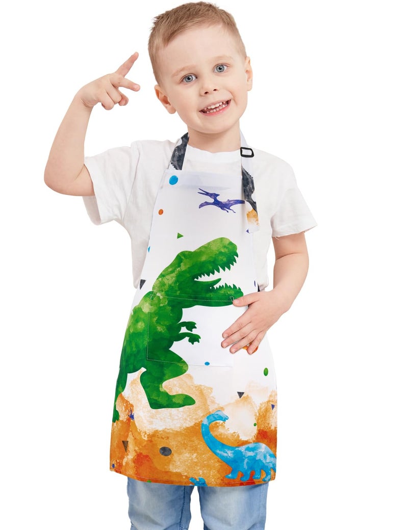 WERNNSAI Dinosaur Kids Art Aprons for Cooking - Kids Painting Apron for Boys age 6-10, Toddler Kid Art Smock Toddler Chef Aprons for Children Kitchen Baking Gardening Party Birthday Gift - Image 1