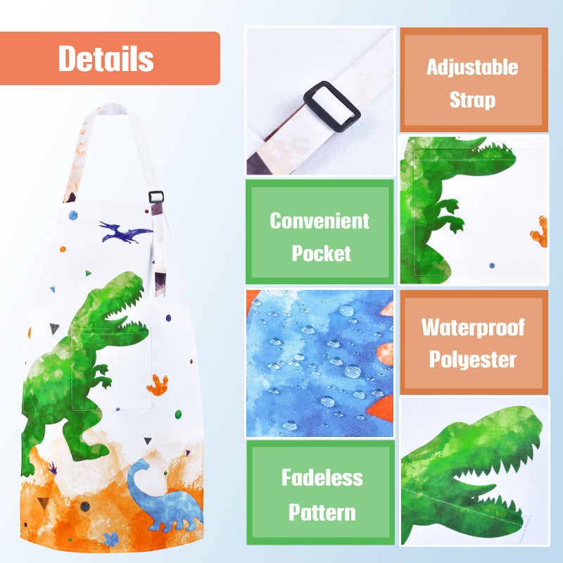 WERNNSAI Dinosaur Kids Art Aprons for Cooking - Kids Painting Apron for Boys age 6-10, Toddler Kid Art Smock Toddler Chef Aprons for Children Kitchen Baking Gardening Party Birthday Gift - Image 3