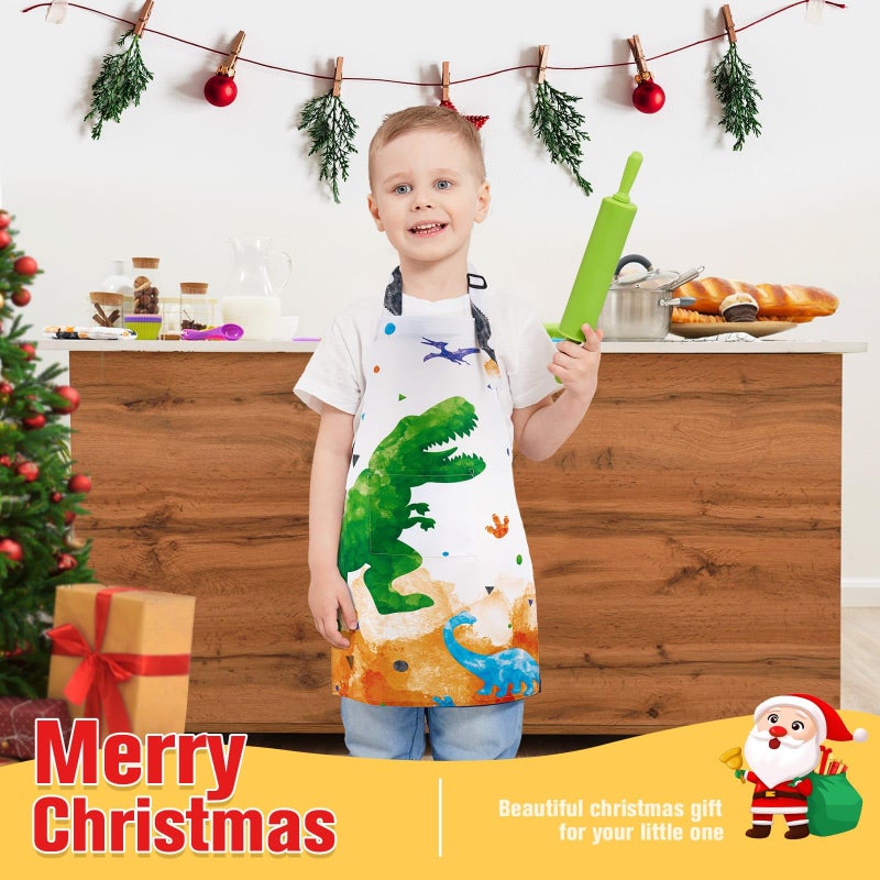 WERNNSAI Dinosaur Kids Art Aprons for Cooking - Kids Painting Apron for Boys age 6-10, Toddler Kid Art Smock Toddler Chef Aprons for Children Kitchen Baking Gardening Party Birthday Gift - Image 2