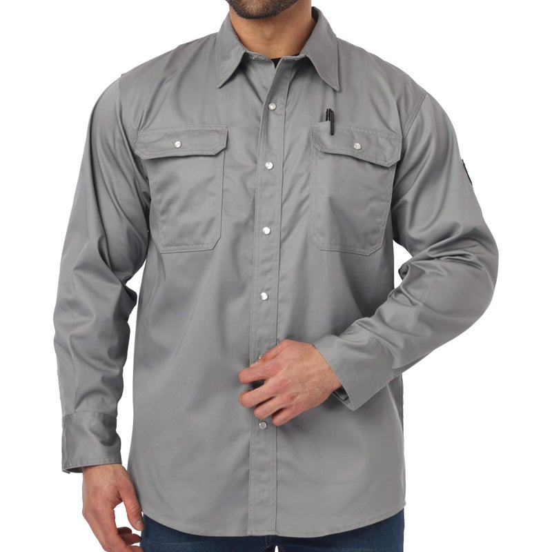 JKSafety 7oz FR Shirts for Men Women ARC 2 Flame Resistant Welding Shirts Fire Retardant Button Up Shirt FR Clothing FRC Long Sleeve Safety Workwear (100R1-Grey XL) - Image 5