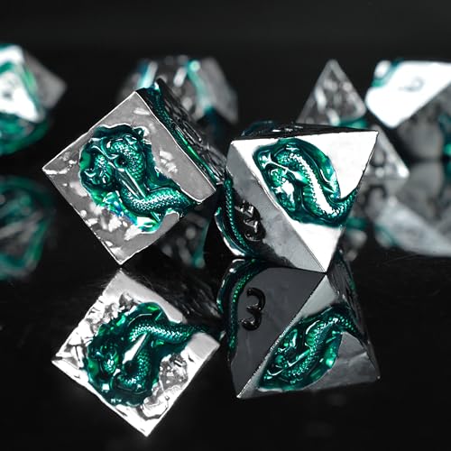 RULE DICE Metal DND Dice Set for Dungeons and Dragons Polyhedral DD Dice Set with Green Serpent Design Balanced DD Dice for RPGs TTRPGs Heavy Duty Zinc Alloy Construction 7 Dice Set - Image 5