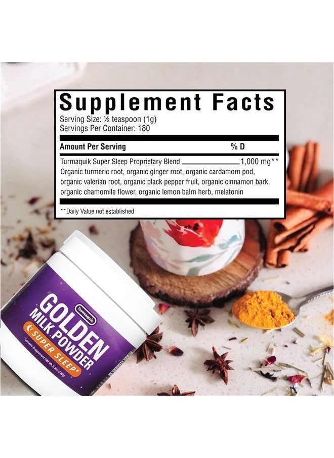 Turmaquik - Organic Golden Moon Milk Turmeric Powder Mix, Super Sleep (180 Servings) + Superfood Blend of Melatonin, Valerian, Chamomile, Lemon Balm, Ginger, Black Pepper, Curcumin, Cinnamon, Cardamom - Image 1