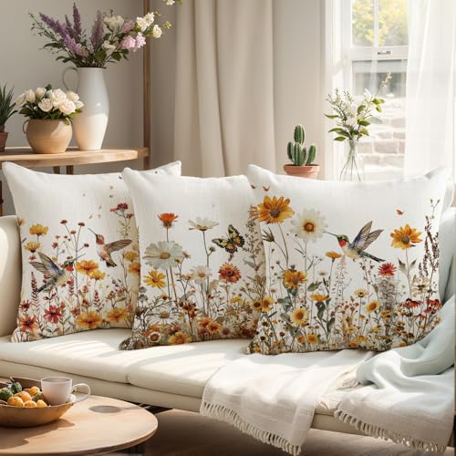 wyooxoo Spring Pillow Covers 18x18 Set of 4 Farmhouse Summer Throw Pillow Covers Floral Decorative Cushion Cases for Sofa Couch Outdoor Bedroom - Image 3