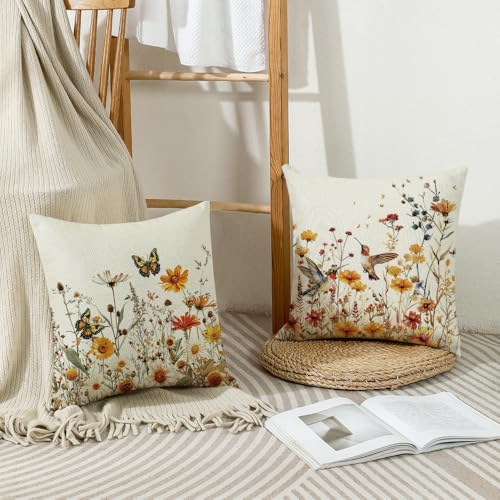 wyooxoo Spring Pillow Covers 18x18 Set of 4 Farmhouse Summer Throw Pillow Covers Floral Decorative Cushion Cases for Sofa Couch Outdoor Bedroom - Image 4