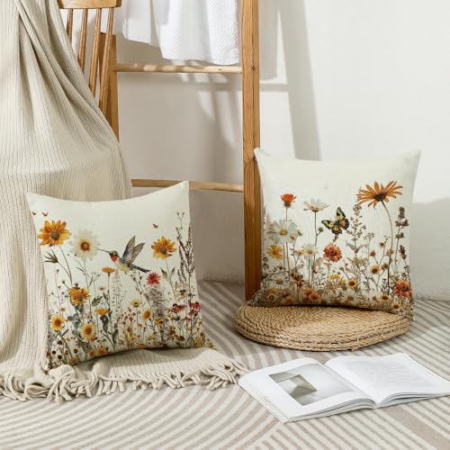 wyooxoo Spring Pillow Covers 18x18 Set of 4 Farmhouse Summer Throw Pillow Covers Floral Decorative Cushion Cases for Sofa Couch Outdoor Bedroom - Image 5