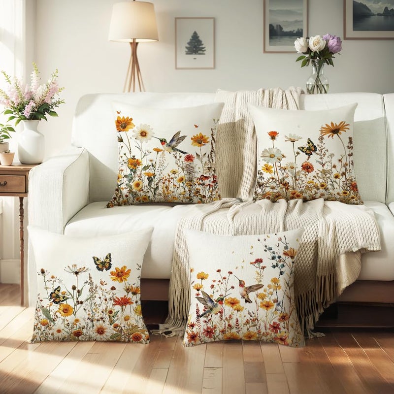 wyooxoo Spring Pillow Covers 18x18 Set of 4 Farmhouse Summer Throw Pillow Covers Floral Decorative Cushion Cases for Sofa Couch Outdoor Bedroom - Image 2