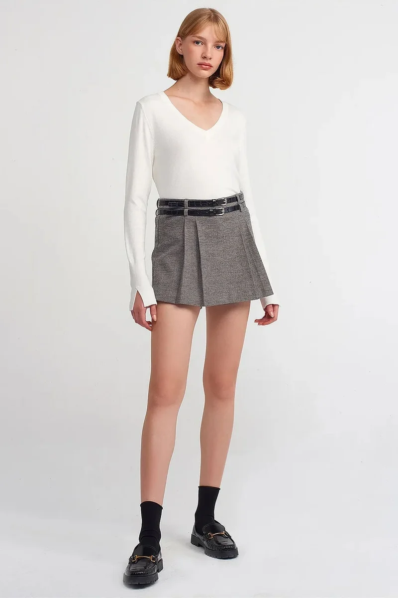 Dilvin White DILVIN Women's V-Neck Knit Sweater With Side Slit for Women | Best Price UAE