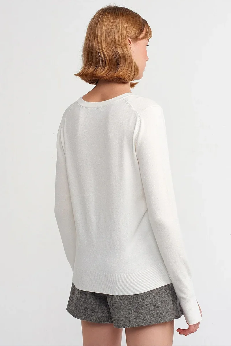 Dilvin White DILVIN Women's V-Neck Knit Sweater With Side Slit for Women | Best Price UAE