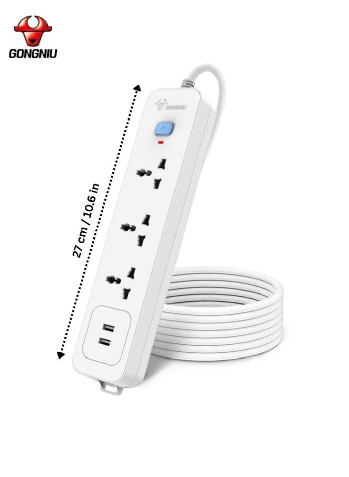 غونغنيو سلك تمديد كهربائي بثلاثة منافذ بطول 3 أمتار مع مفتاح رئيسي، ومنفذي USB، وثلاثة منافذ كهربائية متعددة الاستخدامات، وسلك تمديد متعدد المقابس مع فتحات تعليق للمنزل والمكتب - Image 2