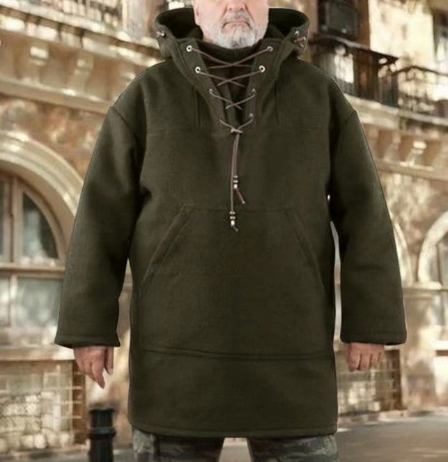 Mens Mid-Length Casual Wool Coat Sweatshirt Dark green