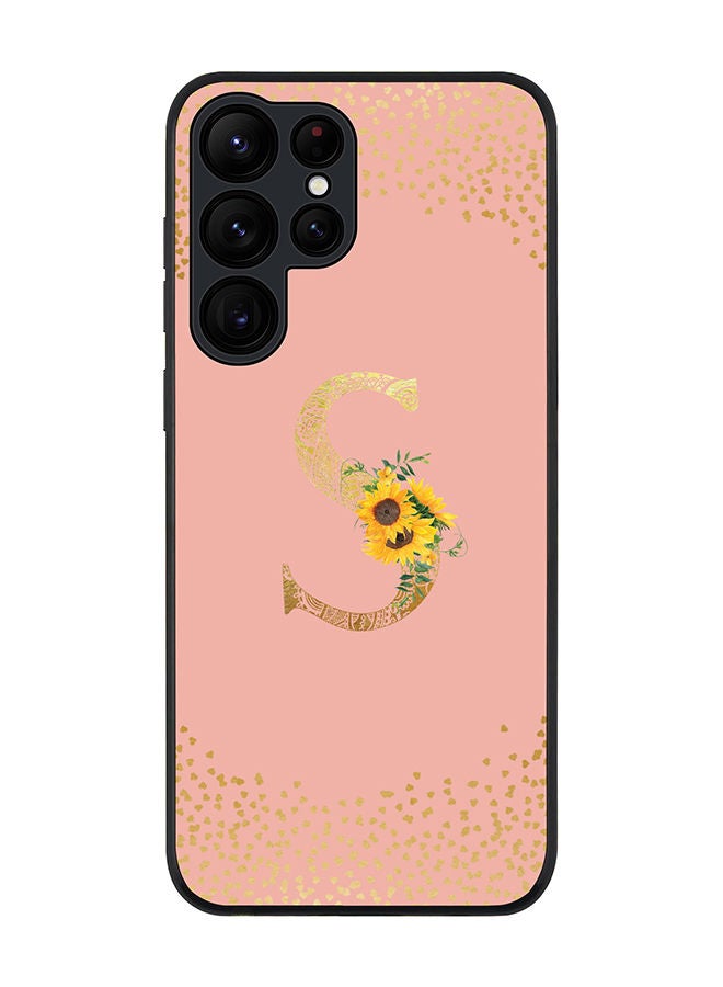 Stylizedd Rugged Black edge case for Samsung Galaxy S22 Ultra 5G Slim fit Soft Case Flexible Rubber Edges Anti Drop TPU Gel Thin Cover - Custom Monogram Initial Letter Floral Pattern Alphabet - S (Rose Pink ) - Image 1
