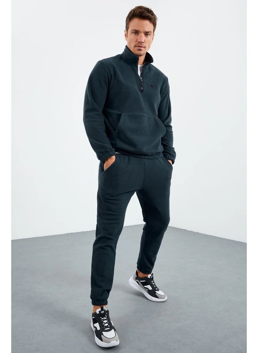Tommy Life Forest Green - O.green Half Zipper Elastic Leg Fleece Men's Tracksuit - 85159