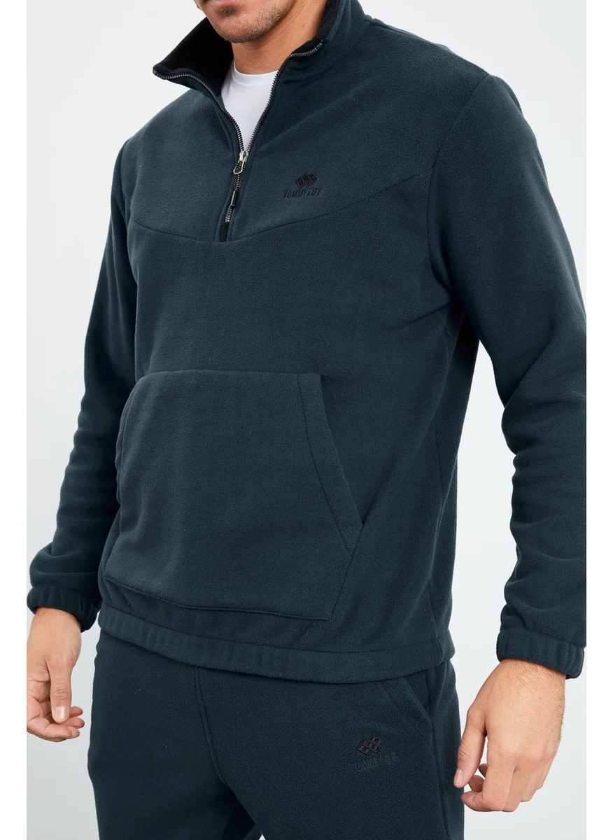 Tommy Life Forest Green - O.green Half Zipper Elastic Leg Fleece Men's Tracksuit - 85159