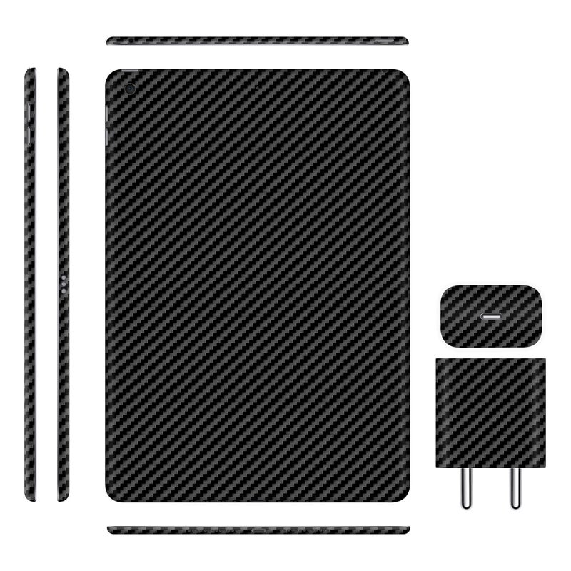 Tablet Skins Compatible with iPad 9th Gen 2021, Anti-Scratch Vinyl Decal Skin, Protective Film, Not Case/Cover (Carbon Fibre Black, Full Body Skin + Charger Skin)