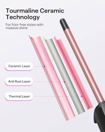 Wavytalk 3/8 Inch Small Curling Iron Wand for Short & Long Hair, Ceramic Barrel with Adjustable Temperature, Heat Resistant Glove Included (Rose Pink) - Image 4