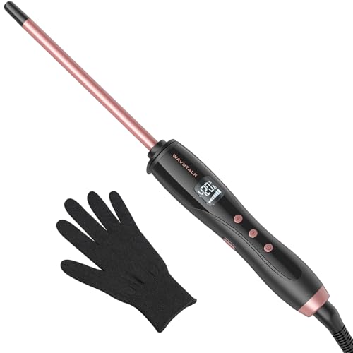 Wavytalk 3/8 Inch Small Curling Iron Wand for Short & Long Hair, Ceramic Barrel with Adjustable Temperature, Heat Resistant Glove Included (Rose Pink) - Image 1