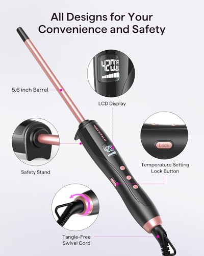 Wavytalk 3/8 Inch Small Curling Iron Wand for Short & Long Hair, Ceramic Barrel with Adjustable Temperature, Heat Resistant Glove Included (Rose Pink) - Image 5