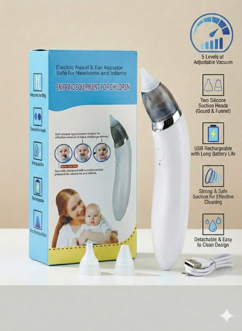 شفاط أنف وأذن كهربائي للمواليد والرضع - جهاز تنظيف المخاط وشمع الأذن بمستويات شفط قابلة للتعديل ورؤوس سيليكون ناعمة - Image 1