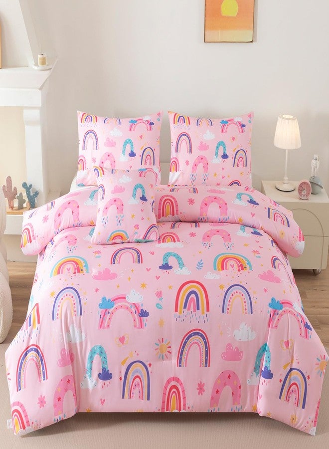 ASKOTU Rainbow Girls Bedding Set Twin Size, Love Hearts Rainbow Comforter Set Twin Pink Bedding Sets for Girls Kids - Image 1