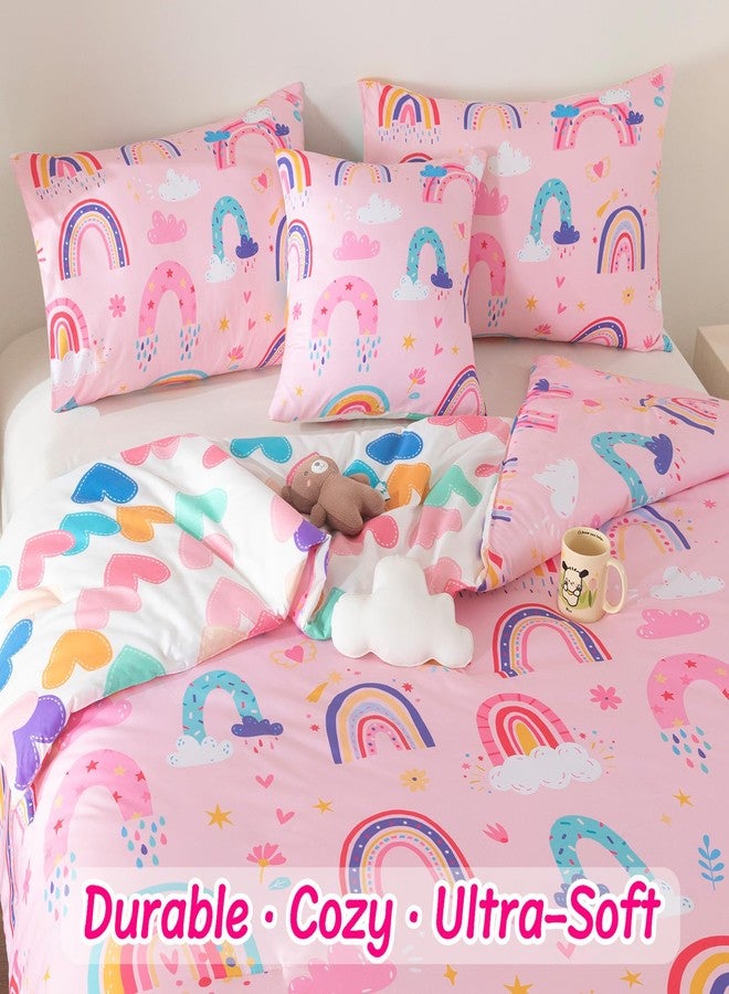 ASKOTU Rainbow Girls Bedding Set Twin Size, Love Hearts Rainbow Comforter Set Twin Pink Bedding Sets for Girls Kids - Image 4