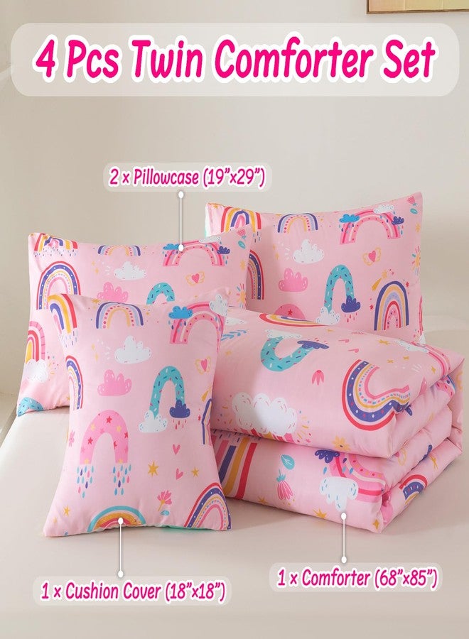 ASKOTU Rainbow Girls Bedding Set Twin Size, Love Hearts Rainbow Comforter Set Twin Pink Bedding Sets for Girls Kids - Image 2