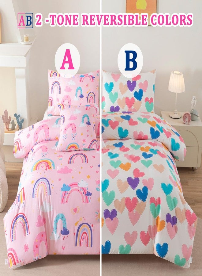 ASKOTU Rainbow Girls Bedding Set Twin Size, Love Hearts Rainbow Comforter Set Twin Pink Bedding Sets for Girls Kids - Image 5