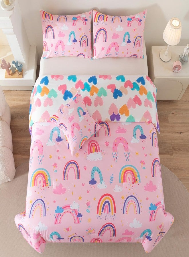 ASKOTU Rainbow Girls Bedding Set Twin Size, Love Hearts Rainbow Comforter Set Twin Pink Bedding Sets for Girls Kids - Image 3
