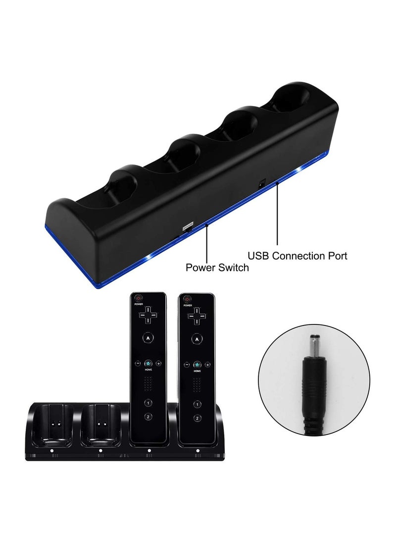 Generic - Upgraded 4-Port Wii Remote Controller Charging Station with 4 Battery Packs, USB Charging Cable, and LED Indicator - Compatible with Nintendo Wii Remotes - Image 1