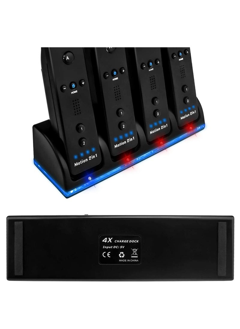 Generic - Upgraded 4-Port Wii Remote Controller Charging Station with 4 Battery Packs, USB Charging Cable, and LED Indicator - Compatible with Nintendo Wii Remotes - Image 1