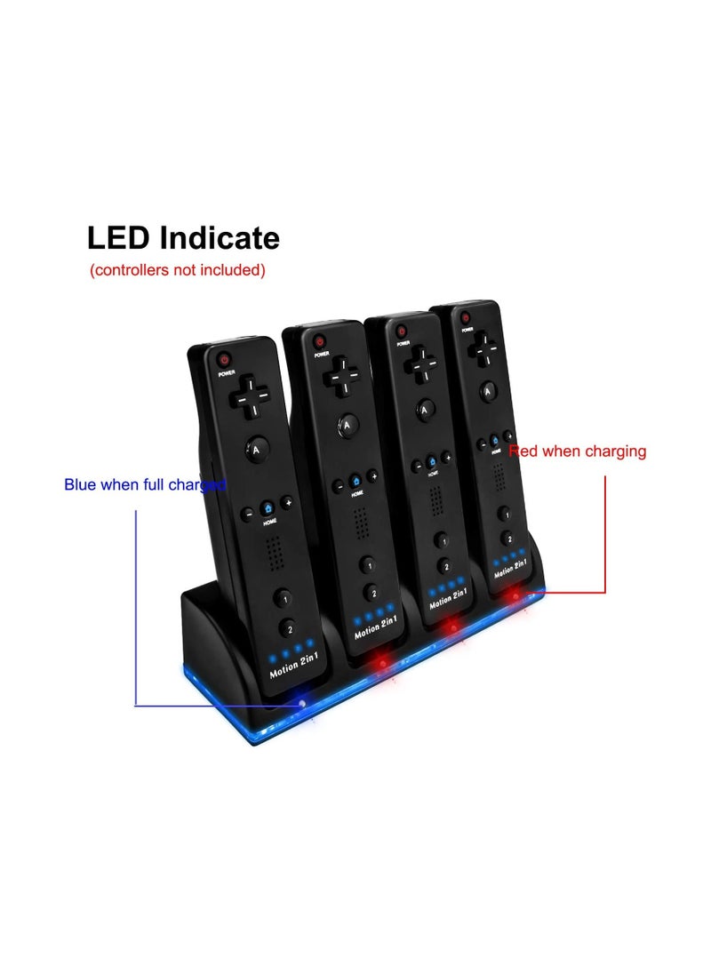 Generic - Upgraded 4-Port Wii Remote Controller Charging Station with 4 Battery Packs, USB Charging Cable, and LED Indicator - Compatible with Nintendo Wii Remotes - Image 1