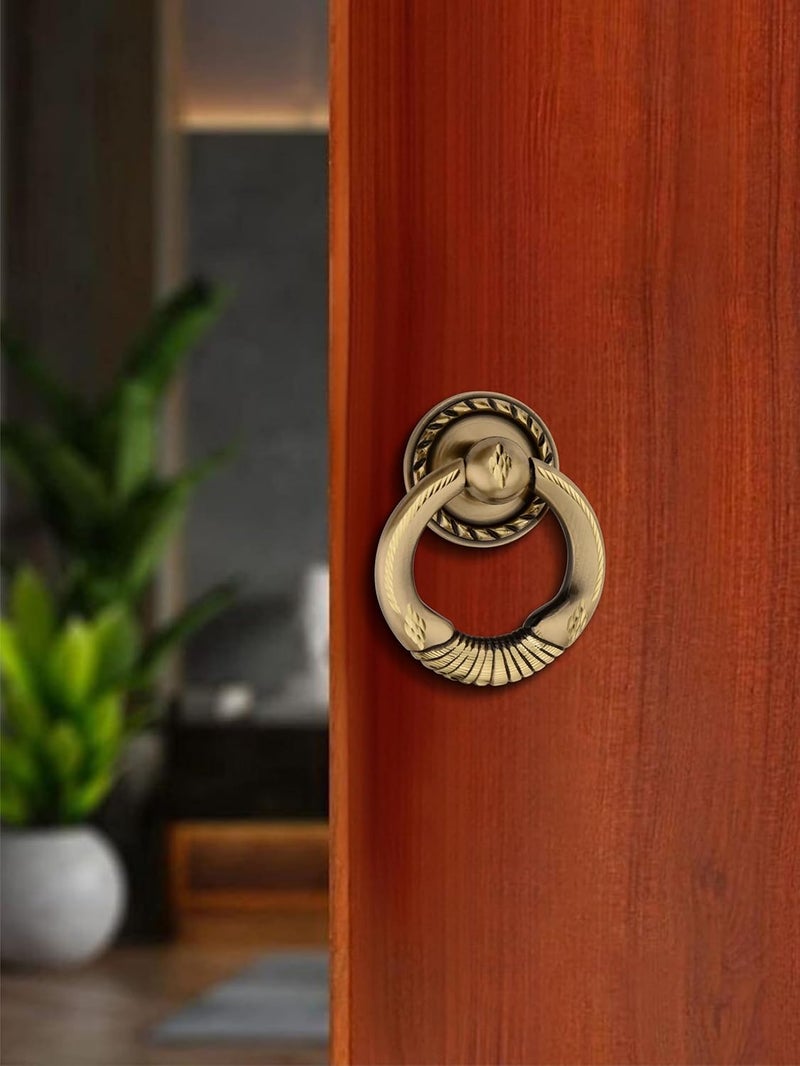DEVDECOR Antique Brass Ring Door Knocker – Vintage Round Handle with Textured Grip for Main Door, Gate, or Cabinet – Classic Decorative Hardware (5x4.5 inch) - Image 5