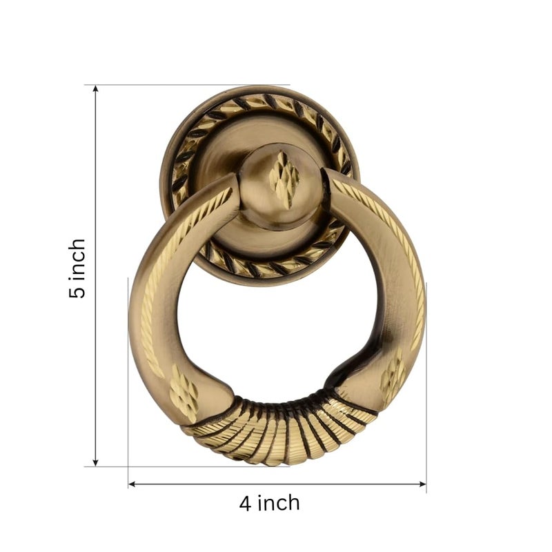 DEVDECOR Antique Brass Ring Door Knocker – Vintage Round Handle with Textured Grip for Main Door, Gate, or Cabinet – Classic Decorative Hardware (5x4.5 inch) - Image 4