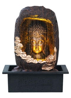 INDIANA CRAFT INDIANA CRAFT Polyresin Tabletop Gold Brown Meditating Buddha Sitting in Cave Style Indoor Front Curtain Water Fountain for Home Decor with LED Light Speed Controller Pump Size 40 x 22 x 295CM 