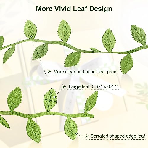 Naidiler Leaf Ribbon, 20Yards Artificial Green Ribbons for Crafts, Grass Olive Green Leaf Trim Rope for Baby Shower Wedding Party Wrapping Home Decor Wreath Garland - Image 3
