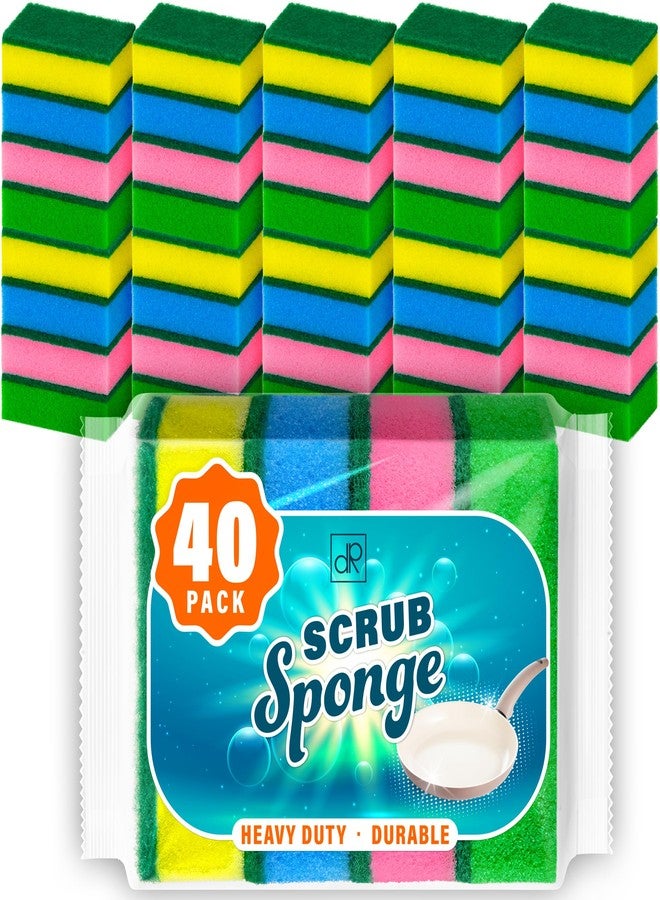DecorRack 40 Count Non-Scratch Cleaning Scrub Sponges, Dual-Sided Heavy Duty Kitchen Sponges for Dishes, Cleaning Household, Bathroom, Car Wash - Multicolor (Pack of 40) - Image 1