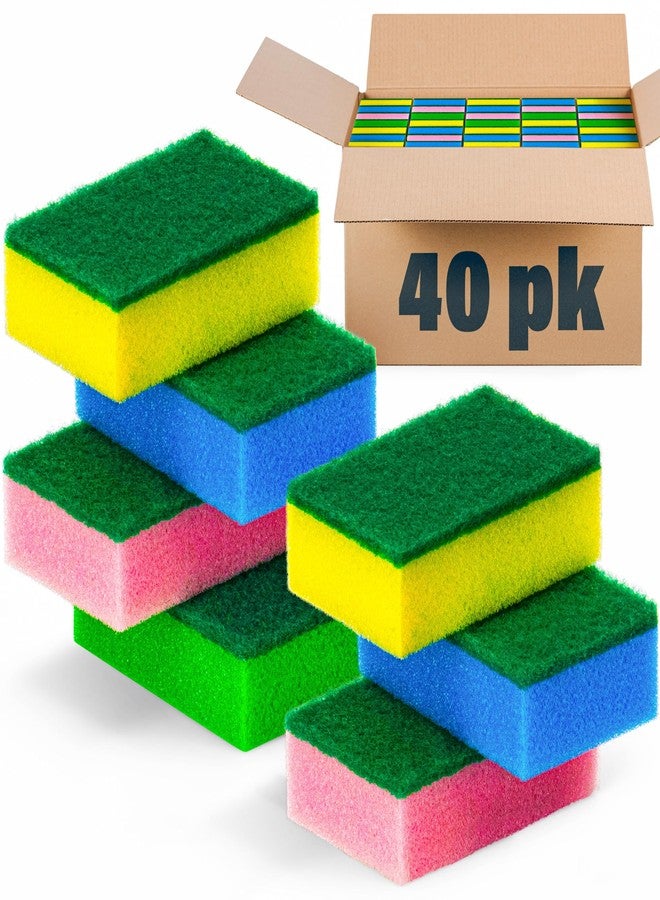 DecorRack 40 Count Non-Scratch Cleaning Scrub Sponges, Dual-Sided Heavy Duty Kitchen Sponges for Dishes, Cleaning Household, Bathroom, Car Wash - Multicolor (Pack of 40) - Image 2