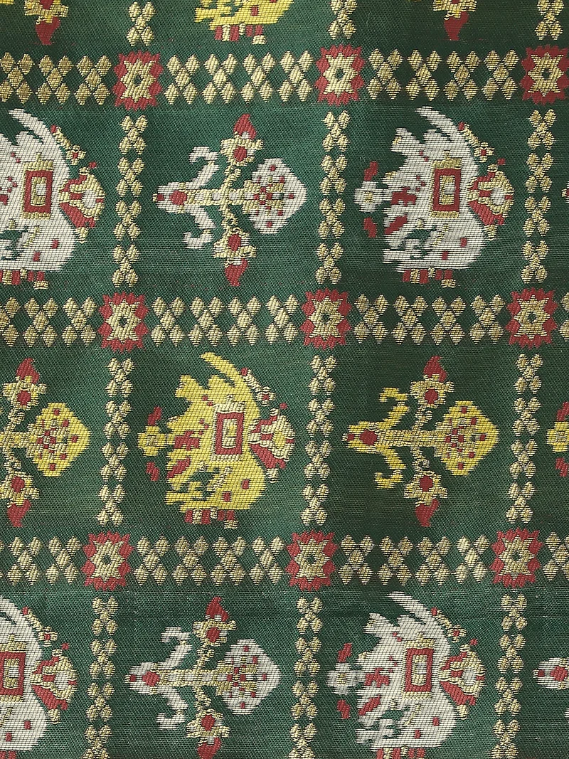 globus Globus Women Green Patola Woven Design Silk Tasselled Border Festive Dupatta