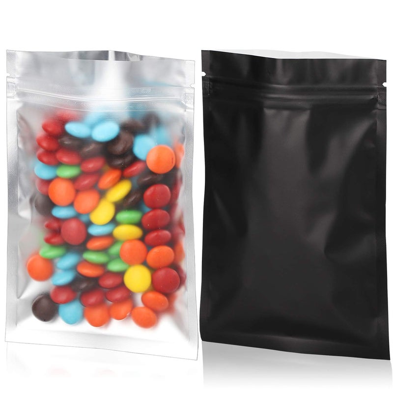 100pcs 55X 78 Smell Proof Resealable Mylar Bags Front Matte Clear Back Matte Black Food Storage Foil Pouch Ziplock Bag