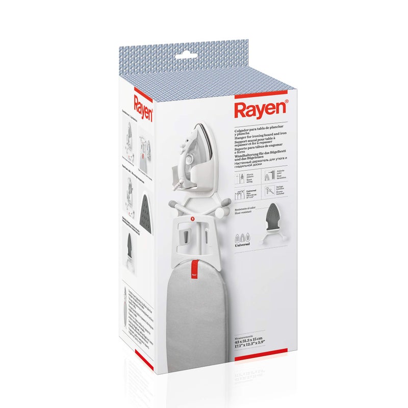 Rayen 2100.01 Universal Iron Hanger/Holder with Heat Insulator Universal (1 unit), Heat Resistant, White, Made in Spain - Image 1