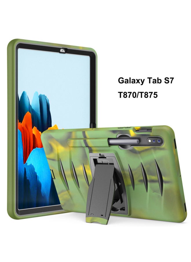 Generic - For Samsung Tab S7 T875 Shock Wave PC Bracket Flat Cover S7 Plus Silicone Anti-drop Protective Shell-Color:Fan Color-Applicable Model:Samsung Tab A 8.0 2019 T290 T295 - Image 1